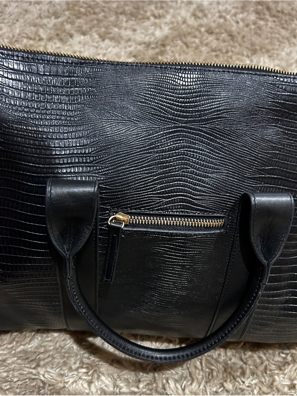 Amy Miller Black Faux Leather Snake Skin Textured Leather Weekender Bag - Picture 5 of 6